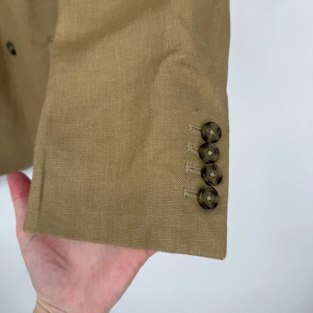 Baird McNutt Murano Blazer Mens Medium Tan Linen 2 Button Jacket Preppy Light